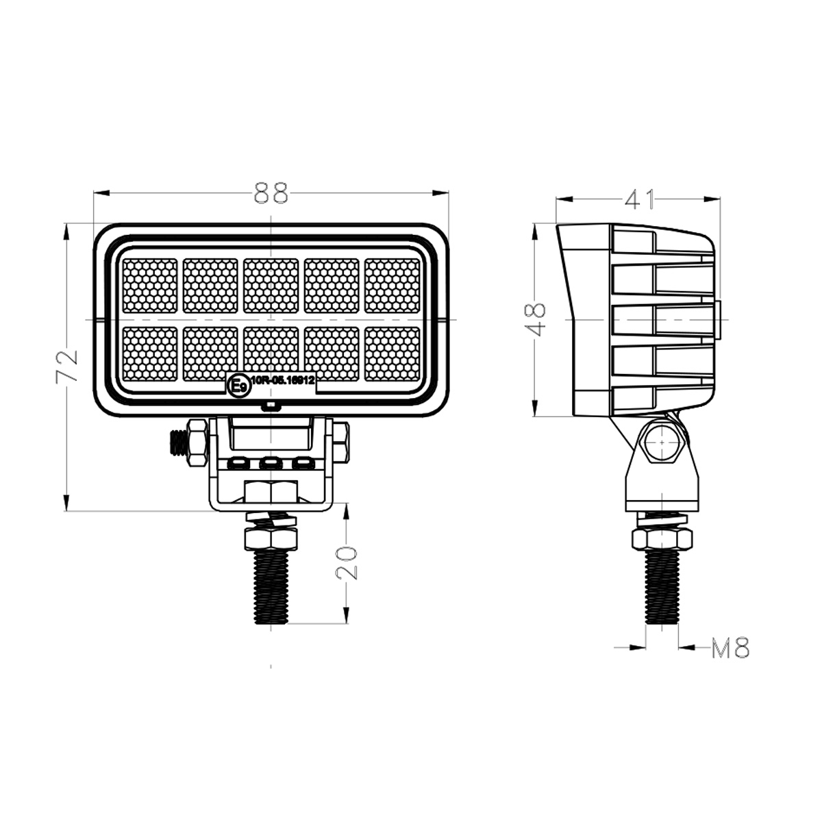 Rectangle 10W LED Work Light For JP Offroad ATV UTV Trucks etc