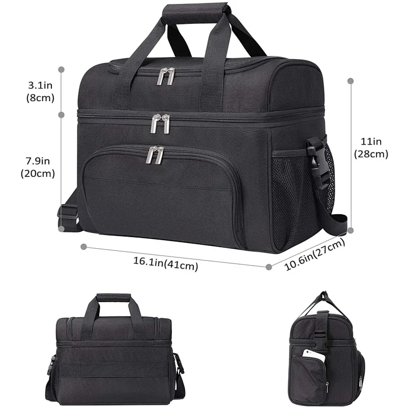 Navo Collapsible Cooler Bag 48-Can Insulated Leakproof Soft Cooler Portable Double Decker Cooler Tote for Beach/Picnic/Sports, Black,cooler bag,insulated bag,ice packs for coolers,yeti backpack cooler,thermal bag