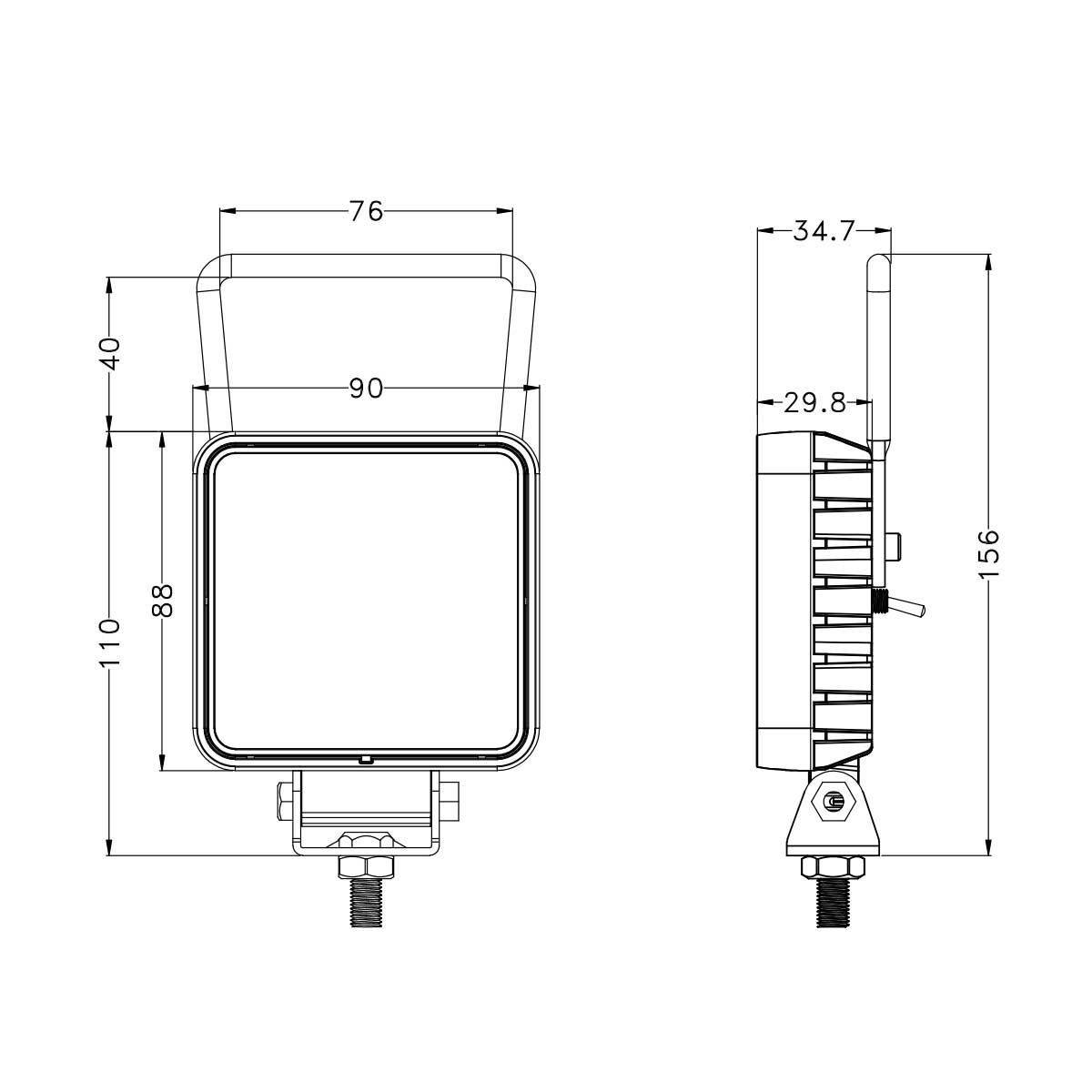 16W LED Work Light For Trucks JP Agricultural Machinery Handle. Switch Optional