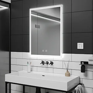 Modern Home Mirror With LED Lights Around It Horizontal And Vertical Installation HC1025