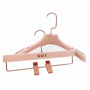 YT hot sale pink color velvet top hanger and clips bottom hanger wedding dress hanger