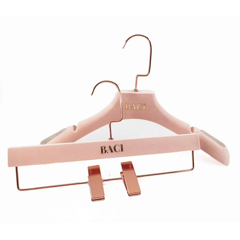 YT hot sale pink color velvet top hanger and clips bottom hanger wedding dress hanger