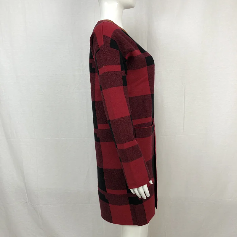 Spring 68% viscose 32% nylon liesure women classic plaid sweater cardigan for ladies