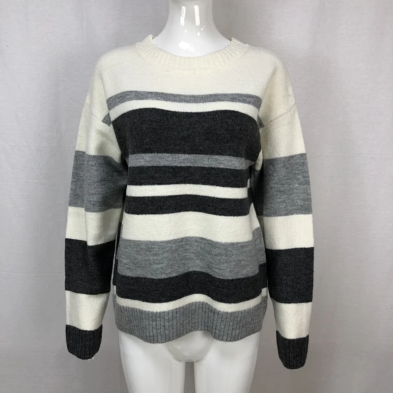 Acrylic spandex ladies knitwear striped winter sweaters for women