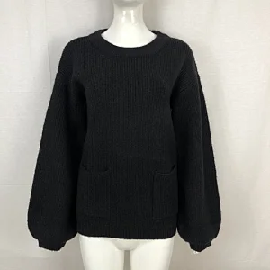 70%Acrylic 23% nylon 7% spandex knitwear pocket solid color thick women ladies sweater