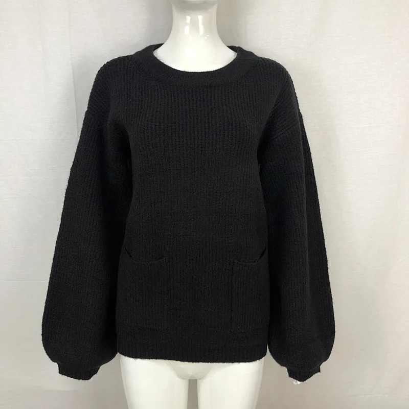 70%Acrylic 23% nylon 7% spandex knitwear pocket solid color thick women ladies sweater