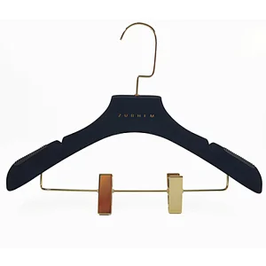 YT black velvet clothes hanger with clips bar wide shoulder coat and dress hanger