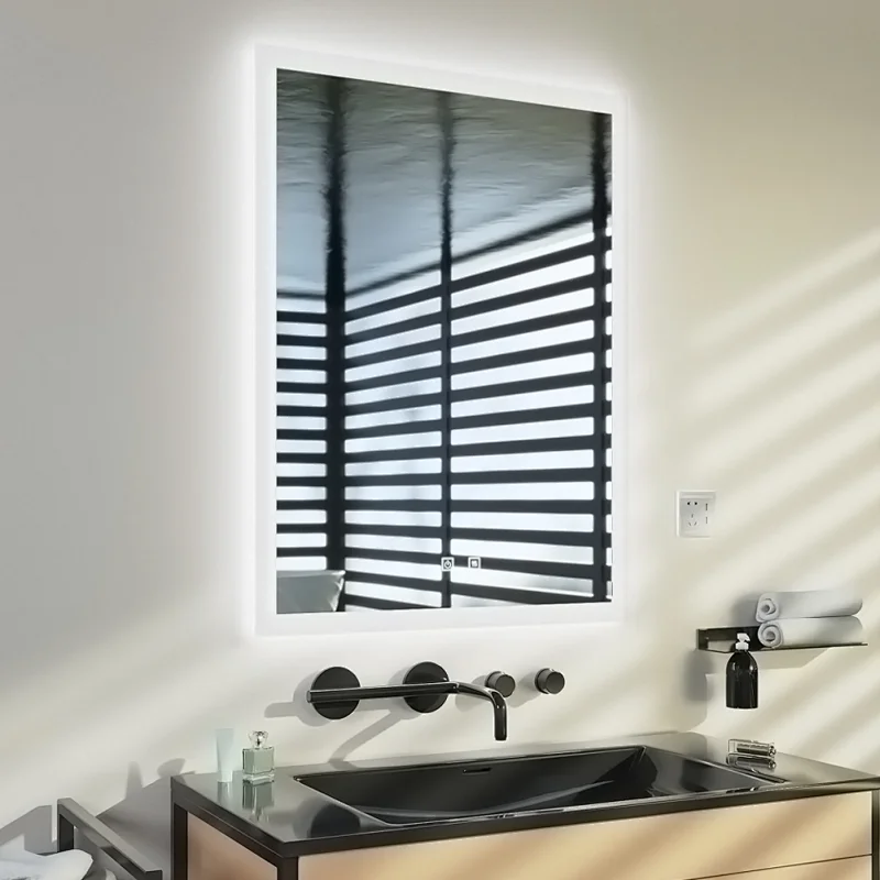 Modern Home Mirror With LED Lights Around It Horizontal And Vertical Installation HC1025