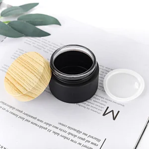 5g10g15g20g 30g 50g Black frosted cosmetic glass jar with wood  black  cream personal care  bamboo plasti cwood cover