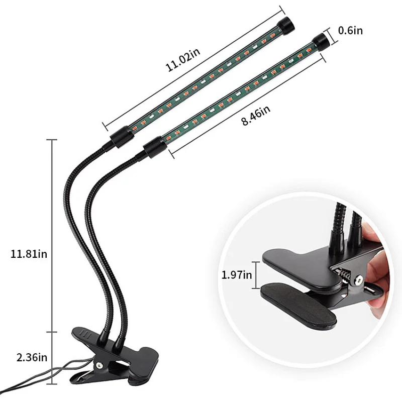 2021 New Model Timer Function 3H 9H 12H Two Head 40W 9 Dimmable Levels Customized LED Flexible Plant Growth Lamp Full Spectrum