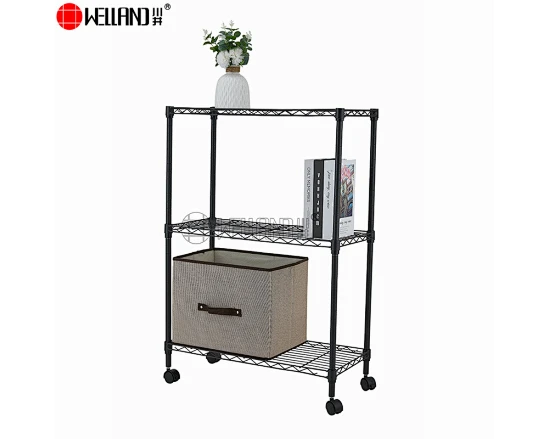 DIY 3 Tiers Black Powder Coated Wire Shelving for Storage