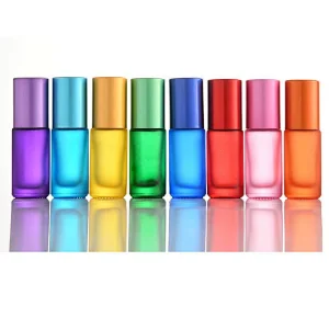 5ml  blue green red  frosted glass roller bottle roll-on fragrance essential oil vial