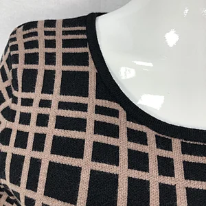 Viscose polyester spring elegant knitting dress long plaid sweater dress