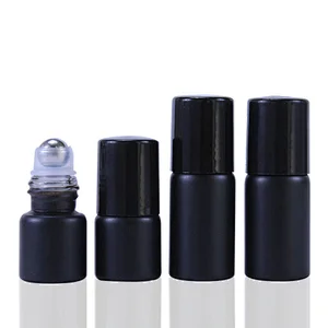 hot sell 1ml 2ml 3ml black and white frosted glass roller bottle roll-on fragrance essential oil vial stainless steel