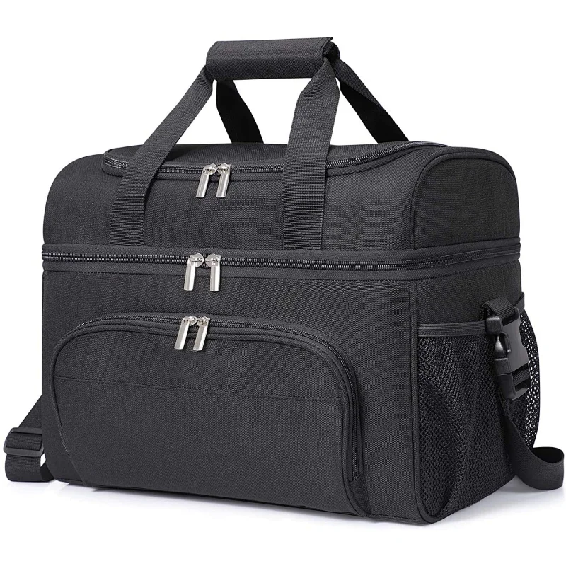 Navo Collapsible Cooler Bag 48-Can Insulated Leakproof Soft Cooler Portable Double Decker Cooler Tote for Beach/Picnic/Sports, Black,cooler bag,insulated bag,ice packs for coolers,yeti backpack cooler,thermal bag