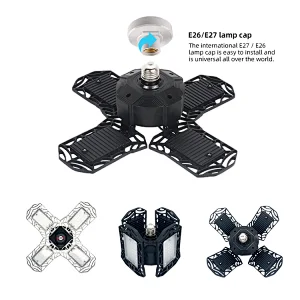 LED Garage Lights 120W 6000K E26/E27 Deformable Garage Ceiling Light With Adjustable Four Panels
