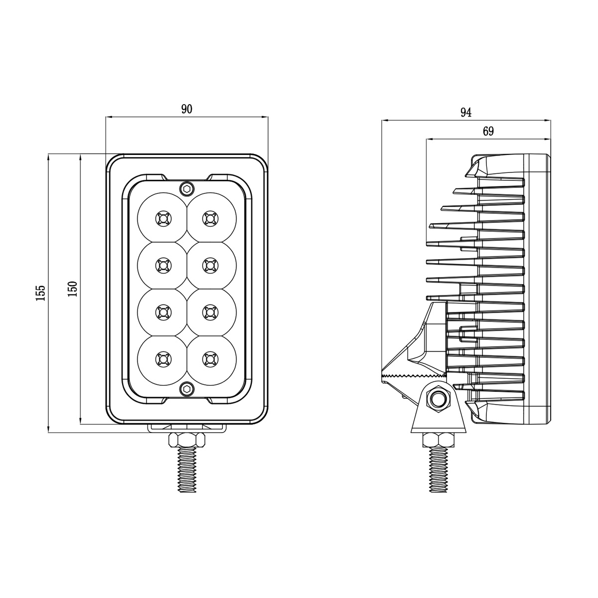 Vertical rectangular 40W Agricultural LED Work Lights