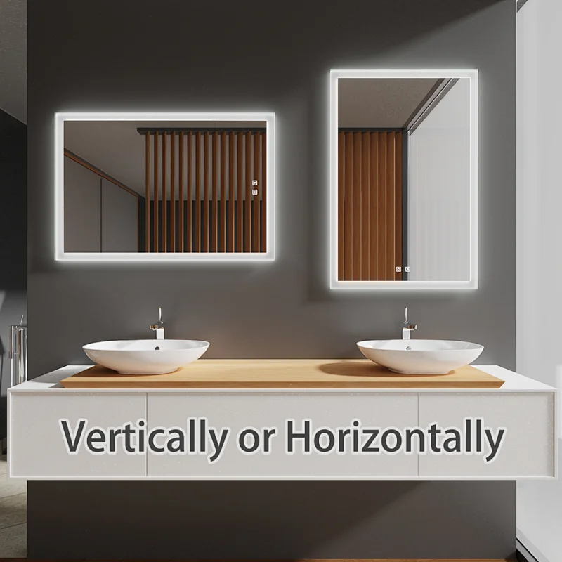 Modern Home Mirror With LED Lights Around It Horizontal And Vertical Installation HC1025