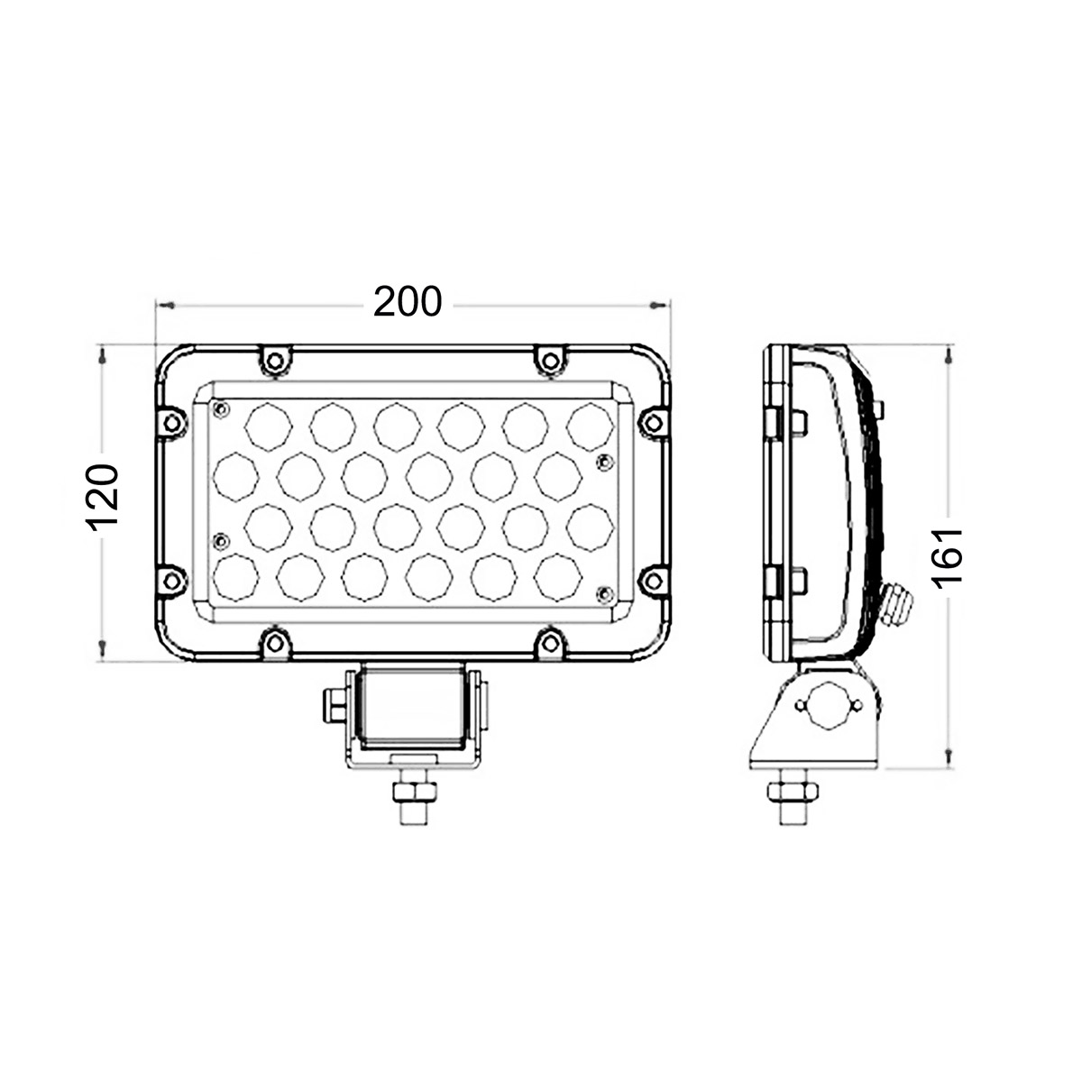 Rectangle 24W LED Work Light For JP Offroad ATV UTV Trucks excavator etc, White and black