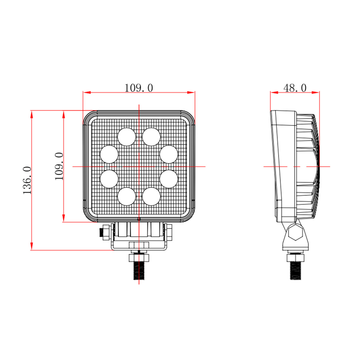 Square 24w Car Led Work Lamp  Flood and Spot Work Led Light