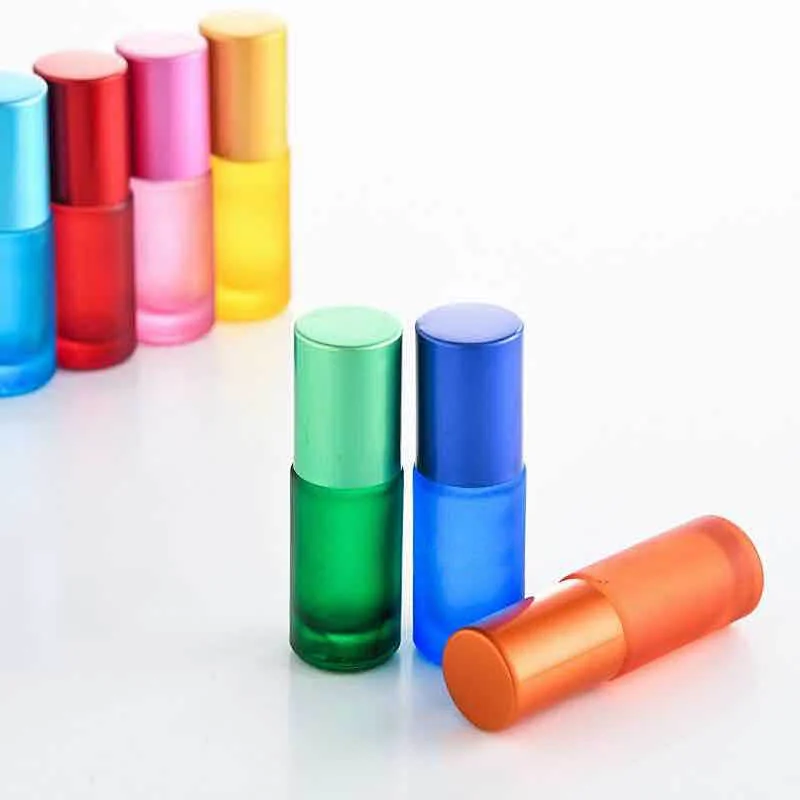 5ml  blue green red  frosted glass roller bottle roll-on fragrance essential oil vial