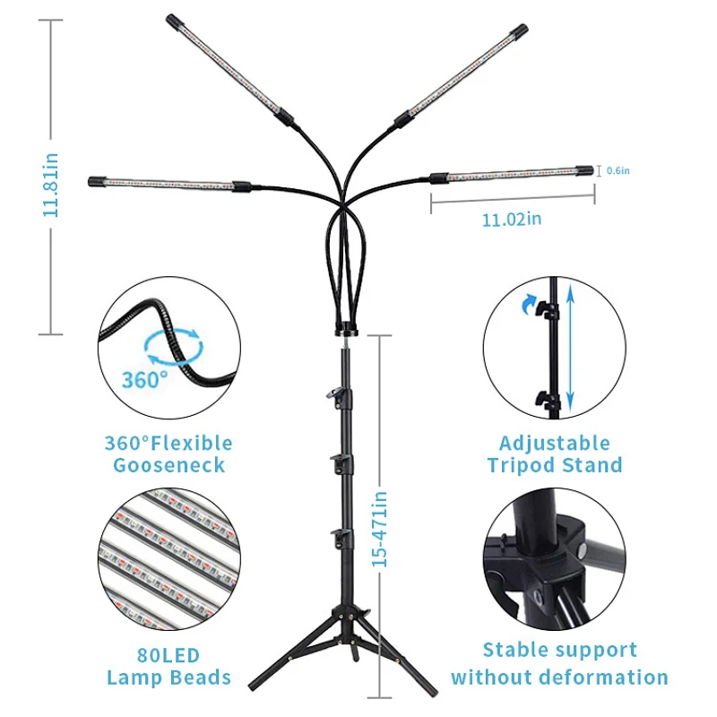 2021 Full spectrum led Reverse folding tripod landing style four-end strip 40W- Remote control plant lamp Led grow light