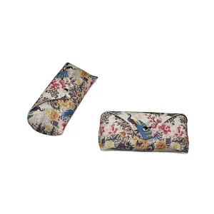 Peacock And Flower Printed Pu Leather Eye Glasses Case