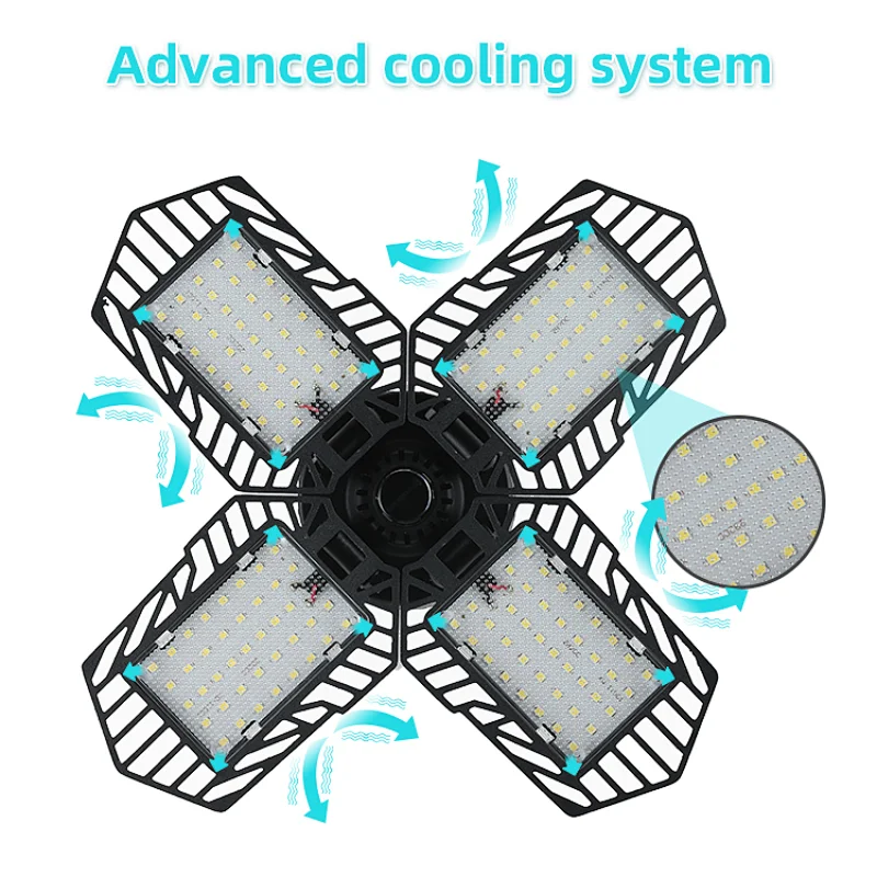 LED Garage Light Foldable Deformable100W Super Bright Led Garage Ceiling Light Adjustable With 4 Panel