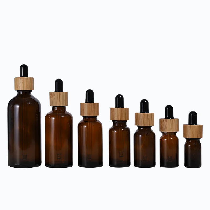 5ml,10ml.20ml,30ml,50ml,100ml.Brown   Amber Glass Aromatherapy Liquid Dropper for essential massage oil  Bottles bamboo dropper