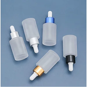 30Ml blue frosted Essential OIl Bottle Vial made of high transparent thick glass metal aluminum dropper cap pp pe puug