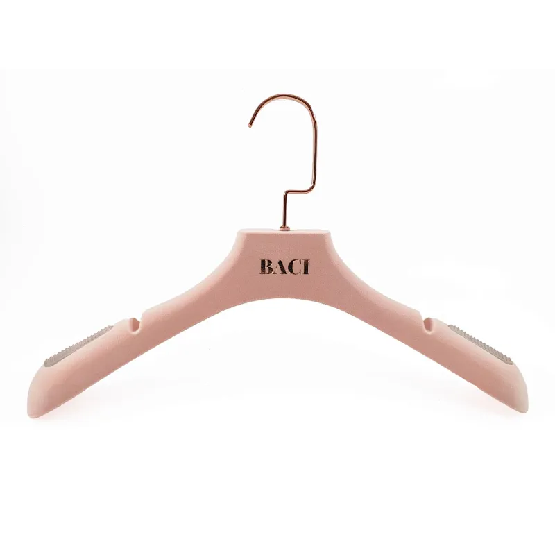 YT hot sale pink color velvet top hanger and clips bottom hanger wedding dress hanger