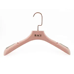 YT hot sale pink color velvet top hanger and clips bottom hanger wedding dress hanger