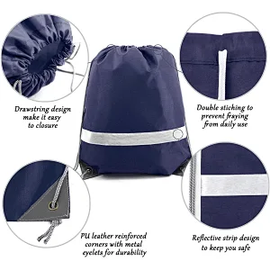 Navo Navy Drawstring Bags Backpack Reflective in Bulk Sports Gym Sack Pack Cinch Bag with Strings,drawstring bags,string bag,drawstring backpack,drawstring pouch,nike drawstring bag,cinch bag