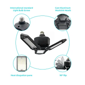 Hot Sale Model Deformable Garage Ceiling Light High Bay 3 Leaf Adjustable Panel LED Garage Light