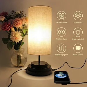 residential lighting voice control lamp bedside USB charge port touch dimmable usb desk lamp