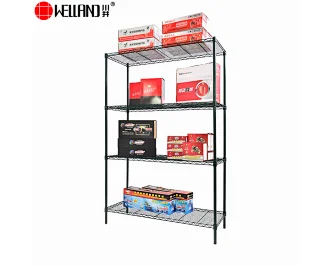 Adjsutable 4 Tier Black Epoxy Coated Wire Shelf