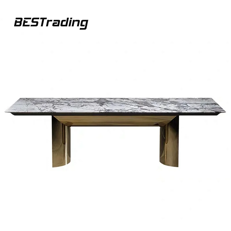 Italian design metal table light luxury marble top table set dining table