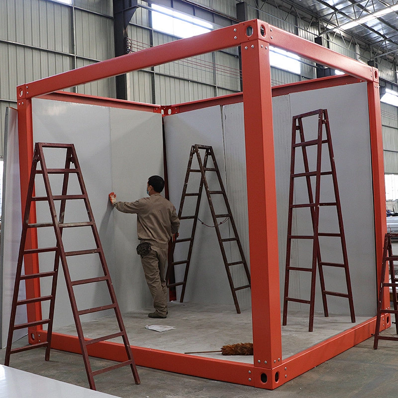Casa contenedor de estructura de acero rojo de 9 metros cuadrados