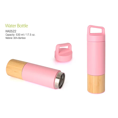 2021 Fashion High Stainless Steel 304＋Bamboo Bottle with a Pink Bod