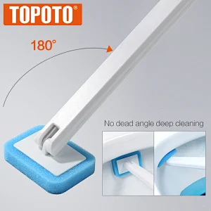 TOPOTO Replacement Disposable Plastic Scrubbing Sponge Commercial Toilet Brush Set With Plastic Handle