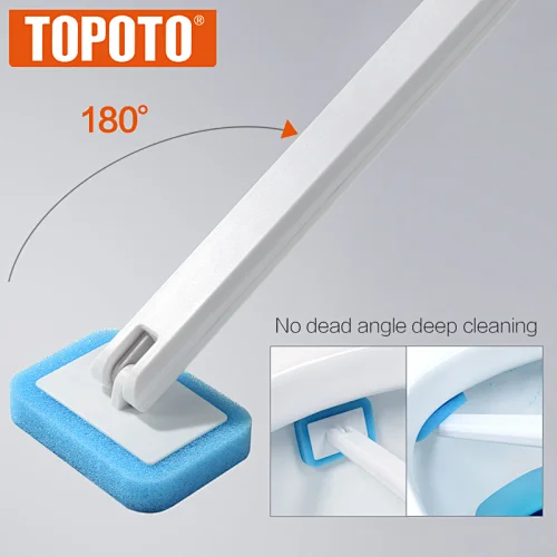 TOPOTO Replacement Disposable Plastic Scrubbing Sponge Commercial Toilet Brush Set With Plastic Handle