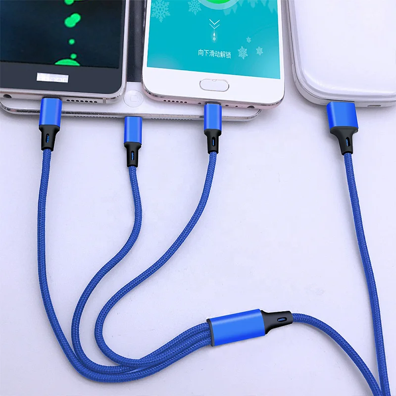 3 In 1 Multi Use Mobile Phone Tablet Usb c 3A Charger Cable Line