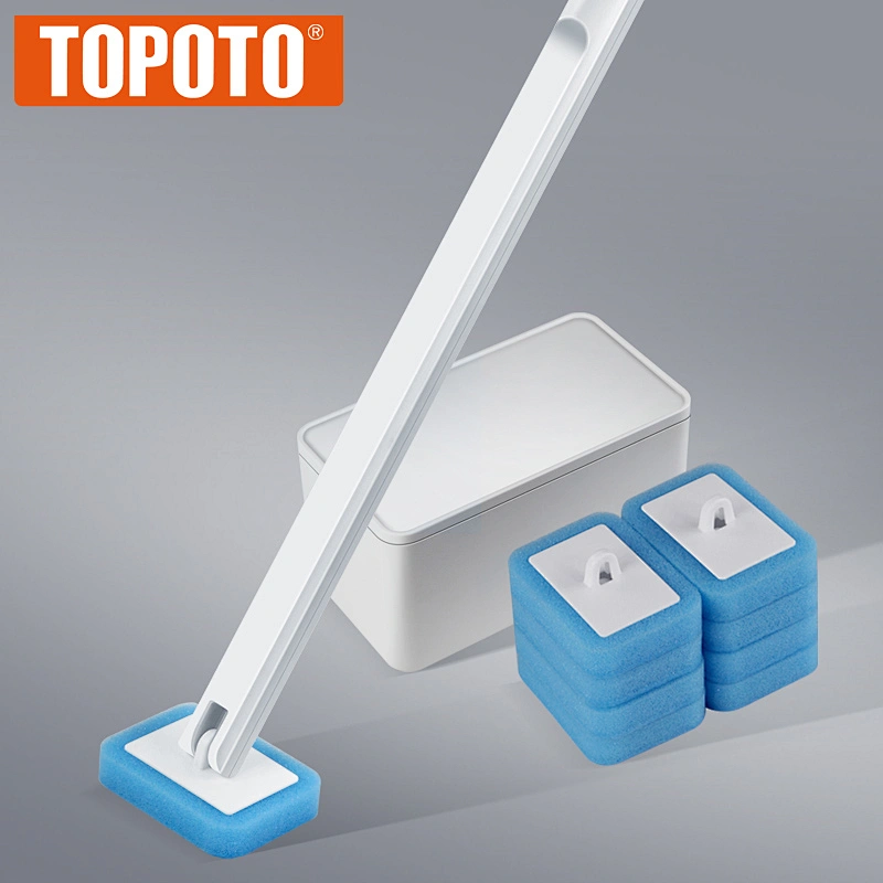 TOPOTO Replacement Disposable Plastic Scrubbing Sponge Commercial Toilet Brush Set With Plastic Handle