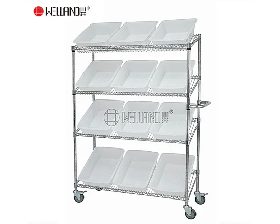 Commercial 4 Tier Slanted Order Picking Shelving Trolley