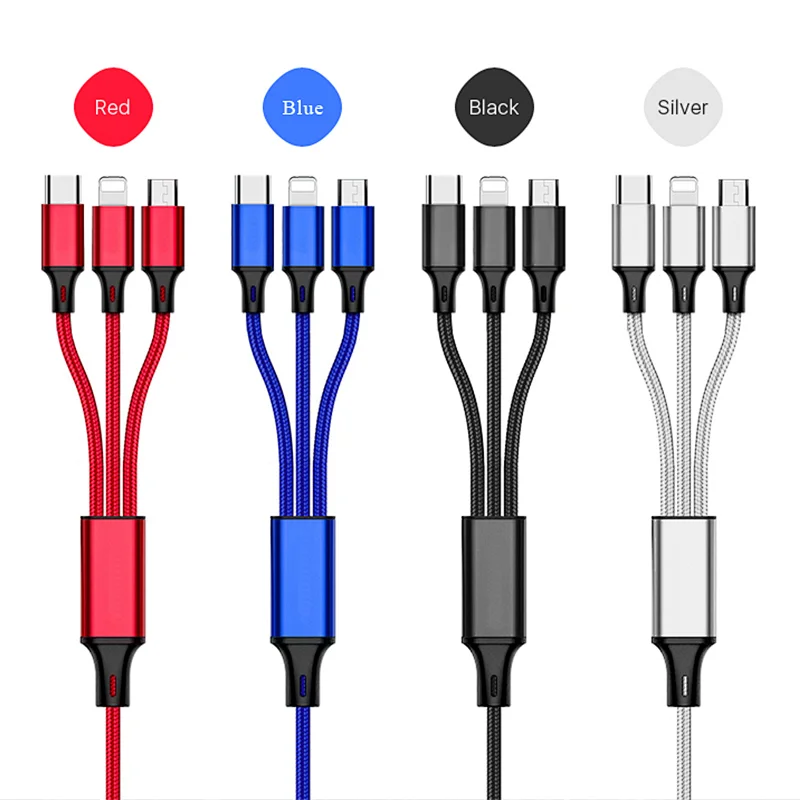 3 In 1 Multi Use Mobile Phone Tablet Usb c 3A Charger Cable Line