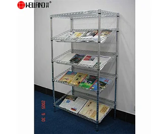 BSCI Certificate Factory 5 Tiers Metallic Slanted Book Display Wire Shelf For Bookshop
