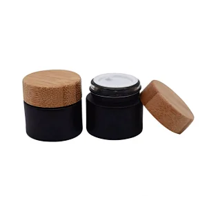 10g Black frosted cosmetic glass jar with bamboo lid cream personal care cover lotion e liquid aromatherapy