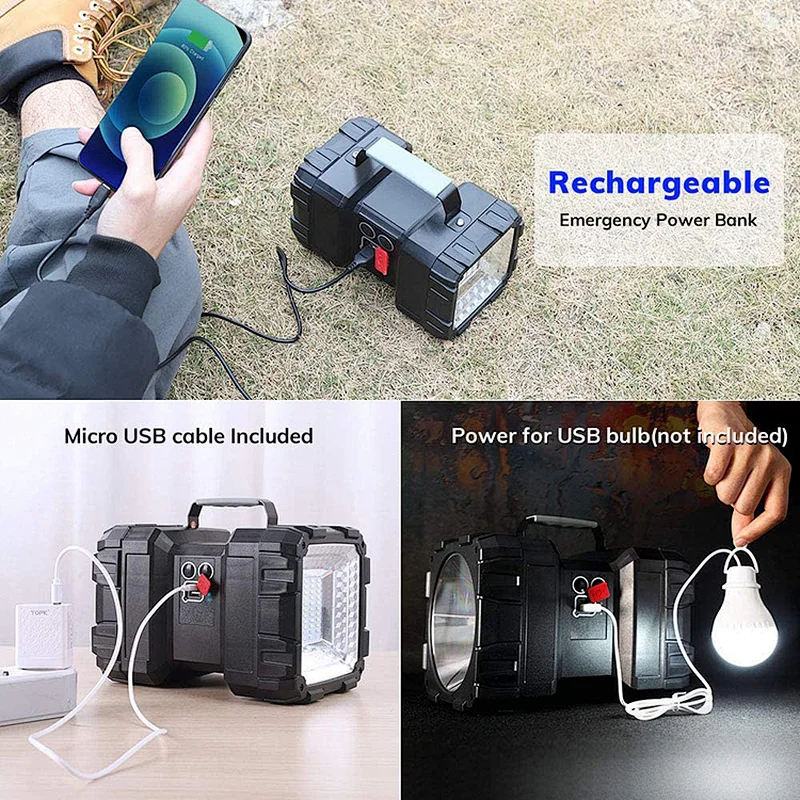 best Rechargeable Bright Flashlight, Handheld Portable Projector with 3 + 4 LED Light Modes, High Lumen Waterproof Flashlight with USB Output as Outdoor Power Bank camping lantern lights