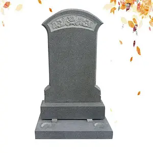 Gray tall with flower carving granite headstone supplier