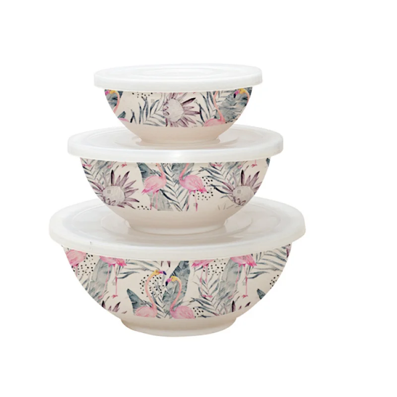 ROUND BAMBOO FIBER STORAGE BOX WITH DECO